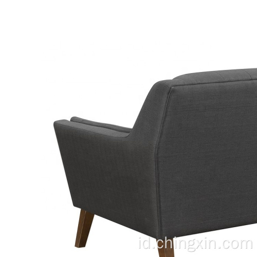 Sofa Santai Kain Abu-abu Satu Kursi Ruang Tamu dengan Kaki Kayu Solid